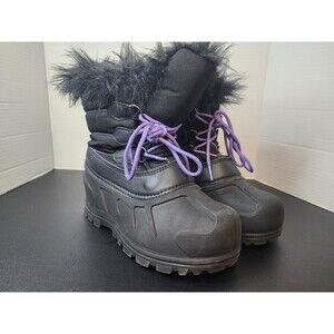Itasca Girls Womens Winter Snow Boots Size 4 Fur Lined Black & Purple